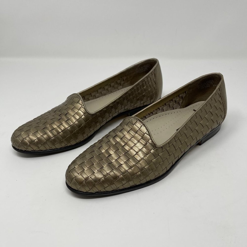 Trotters Liz basket weave flats leather‎ loafer 7 bronze slip on shoe officewear